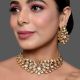 Mirror Stone Choker Necklace Set with Floral Motif Earrings
